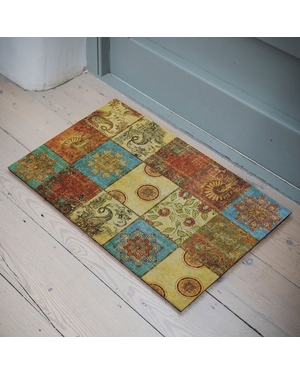 Renkli Karo Desenli Kauçuk Kapı Önü Paspası