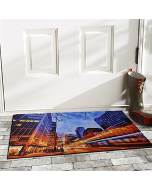 Şehir Silüeti Baskılı Kauçuk Kapı Önü Paspası