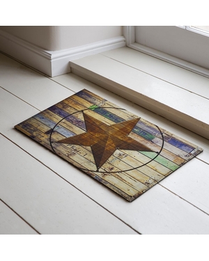 Yıldız ve Ahşap Desenli Kauçuk Kapı Önü Paspası