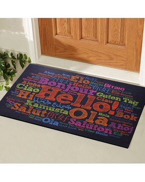 Farklı Dillerde Merhaba Yazılı Kauçuk Kapı Önü Paspası