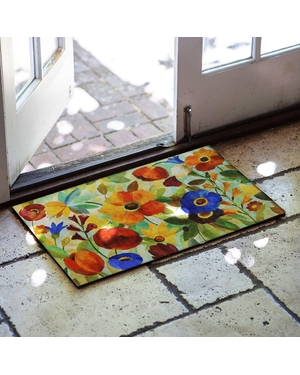 Çiçek Yağlı Boya Desenli Kauçuk Kapı Önü Paspası