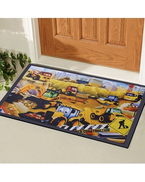 İnşaat Araçları Baskılı Çocuk Odası Önü Kauçuk Paspası