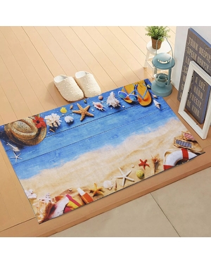 Kumsal ve Deniz Yıldızı Baskılı Kauçuk Kapı Önü Paspası 