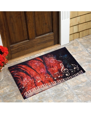 Piyano ve Gül Desenli Kauçuk Kapı Önü Paspası
