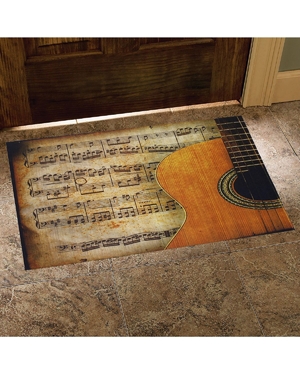 Gitar ve Notalar Baskılı Kauçuk Kapı Önü Paspası