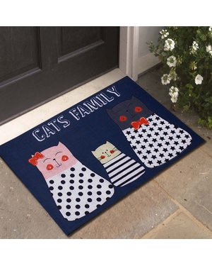 Cat Family Baskılı Kedi Yatağı Önü Kauçuk Paspas