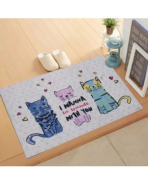 Yazı Baskılı Kedi Yatağı Önü Kauçuk Paspas