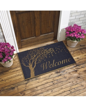 Welcome ve Ağaç Baskılı Kauçuk Kapı Önü Paspası