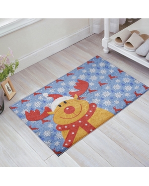 Christmas Yılbaşı Geyik Tasarımlı Dekoratif Halı Paspas
