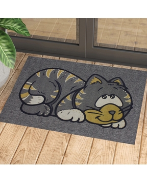 Kedi Baskılı Kauçuk Kapı Önü Paspası