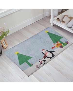 Christmas Yılbaşı Penguenler Tasarımlı Dekoratif Halı Paspas