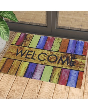 Renkli Welcome Baskılı Kauçuk Kapı Önü Paspası