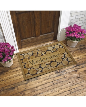 Welcome Yazılı Ağaç Desenli Kauçuk Kapı Önü Paspası 