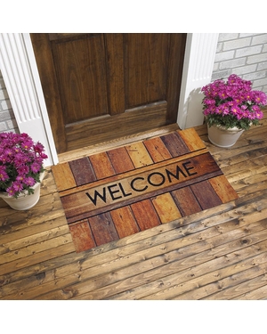 Welcome Yazılı Ahşap Görünüm Kauçuk Kapı Önü Paspası 